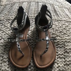 Silver sandals with rhinestones